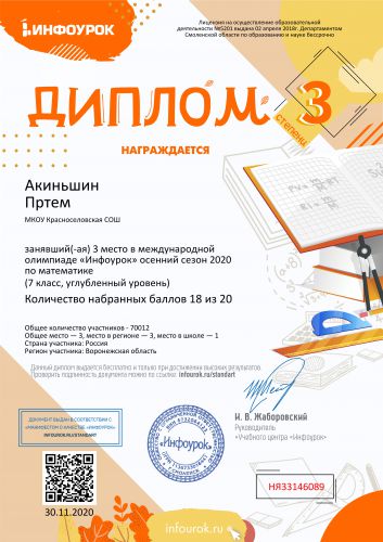 Диплом проекта infourok.ru №НЯ33146089